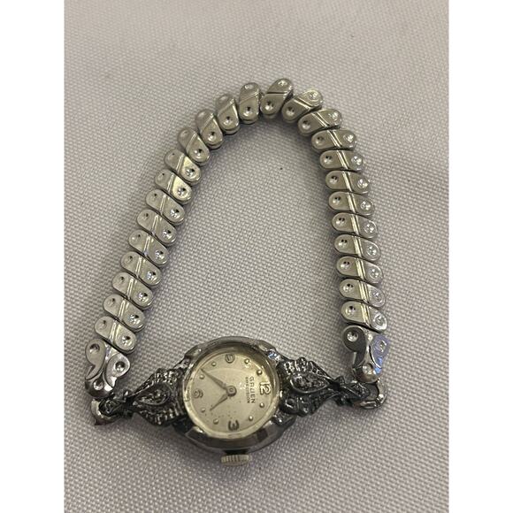 Vintage Green Precision 10K White Gold 17 Jewels Ladies Watch Swiss Elastic Band main image 4